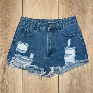 SHEIN Blue Jean Shorts High-Waisted Distressed